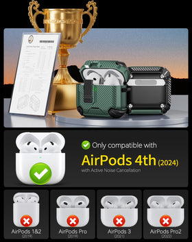 Pohgelan AirPods 4 case shows a phone stand for hands free viewing.
