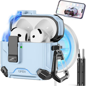 Pohgelan AirPods 4 case sky blue front view protects earbuds and adds style.