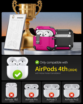 Pohgelan AirPods 4 rose-red lock-function demonstrates secure design with one-handed access.