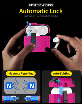 Pohgelan AirPods 4 rose-red portable carabiner enables quick attachment to bags.