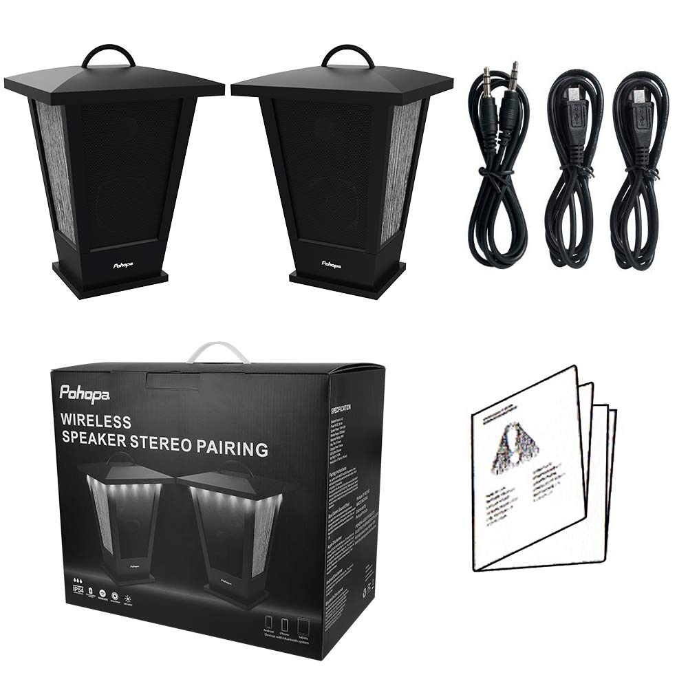 Pohopa package includes two speakers, cables, and manual for easy setup