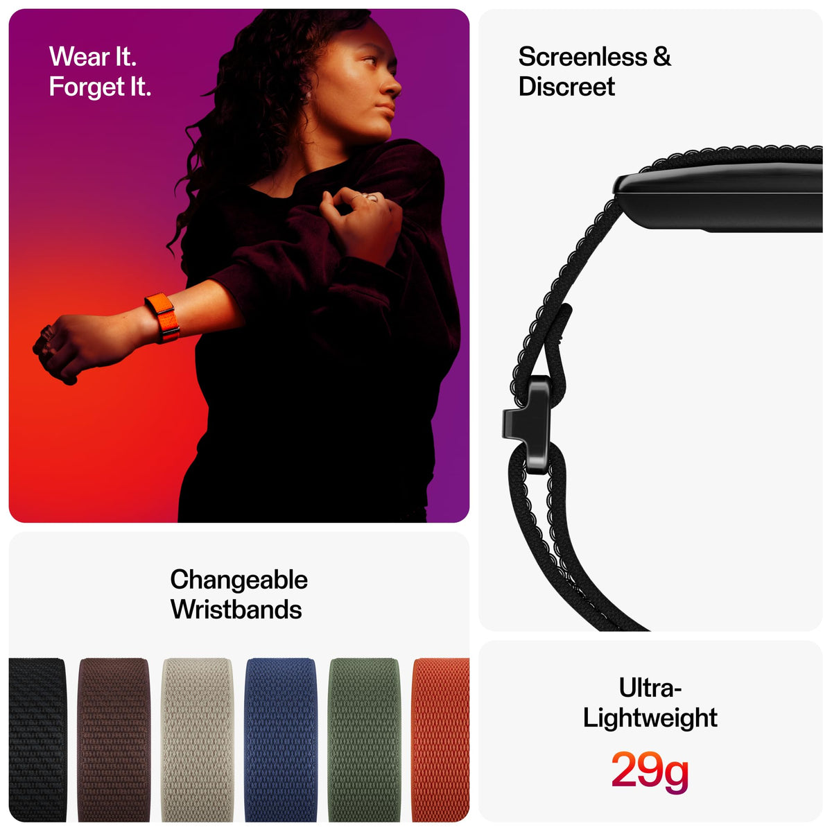 Close-up of the screen-free design for distraction-free wear