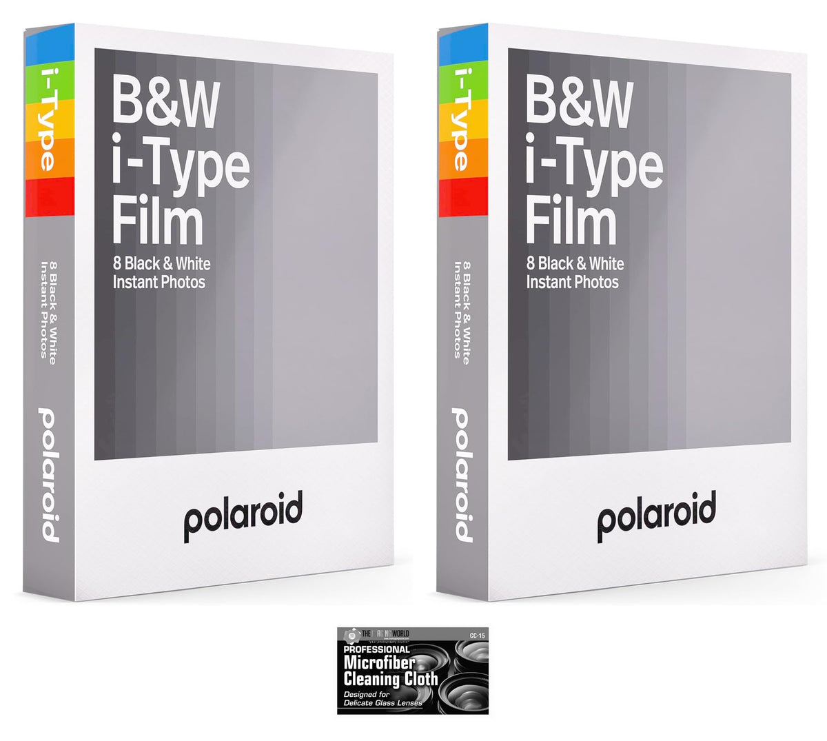 The Imaging World polaroid black & white front packaging showing two film packs and benefits