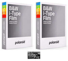 The Imaging World polaroid black & white front packaging showing two film packs and benefits