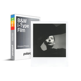 Polaroid B and W I-Type film pack, crisp monochrome prints.