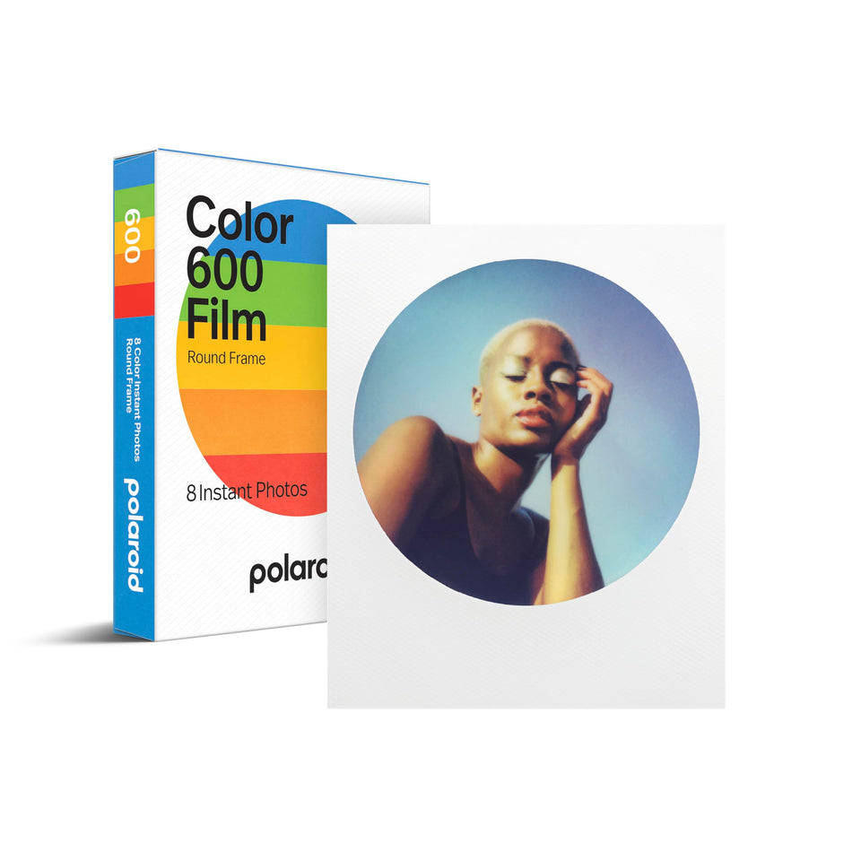 Polaroid 600 Round Frame film pack delivering vibrant, nostalgic photos.
