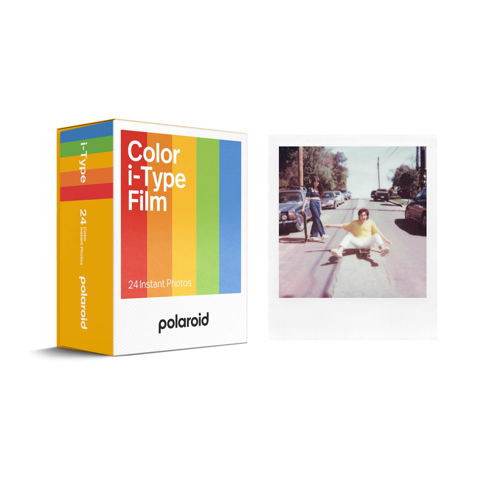 Polaroid Color i-Type front packaging showing triple pack and frames, brand clarity for storage
