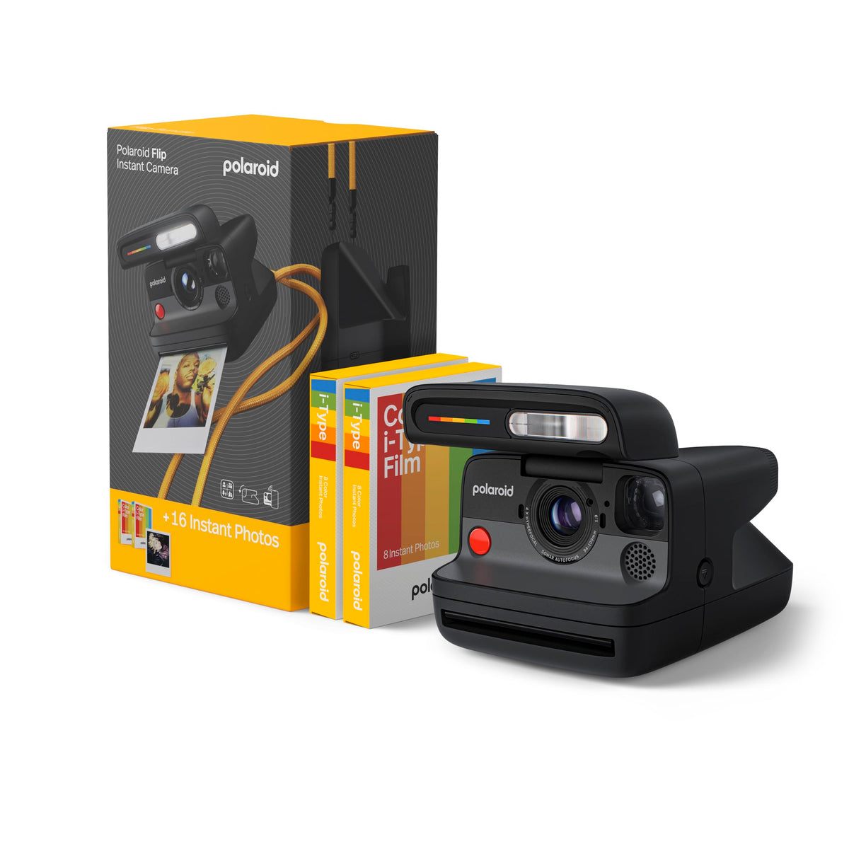 Polaroid Flip front view in black offers instant capture with classic analog charm.