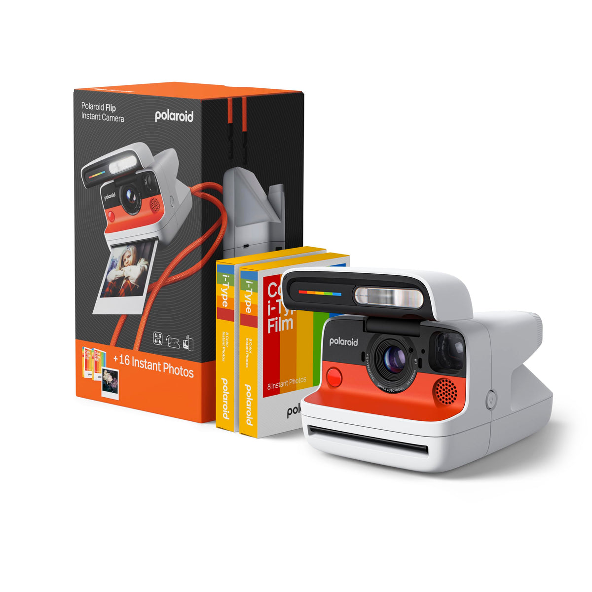 Polaroid Flip front view in white for spontaneous, high-quality instant photos.