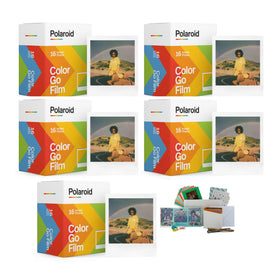 Polaroid Go color film 5-pack front view with glossy white frames for vibrant instant photos