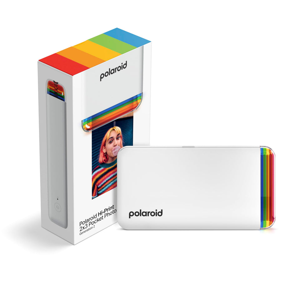Polaroid Hi-Print 2nd Gen printer connects via Bluetooth for easy mobile printing.