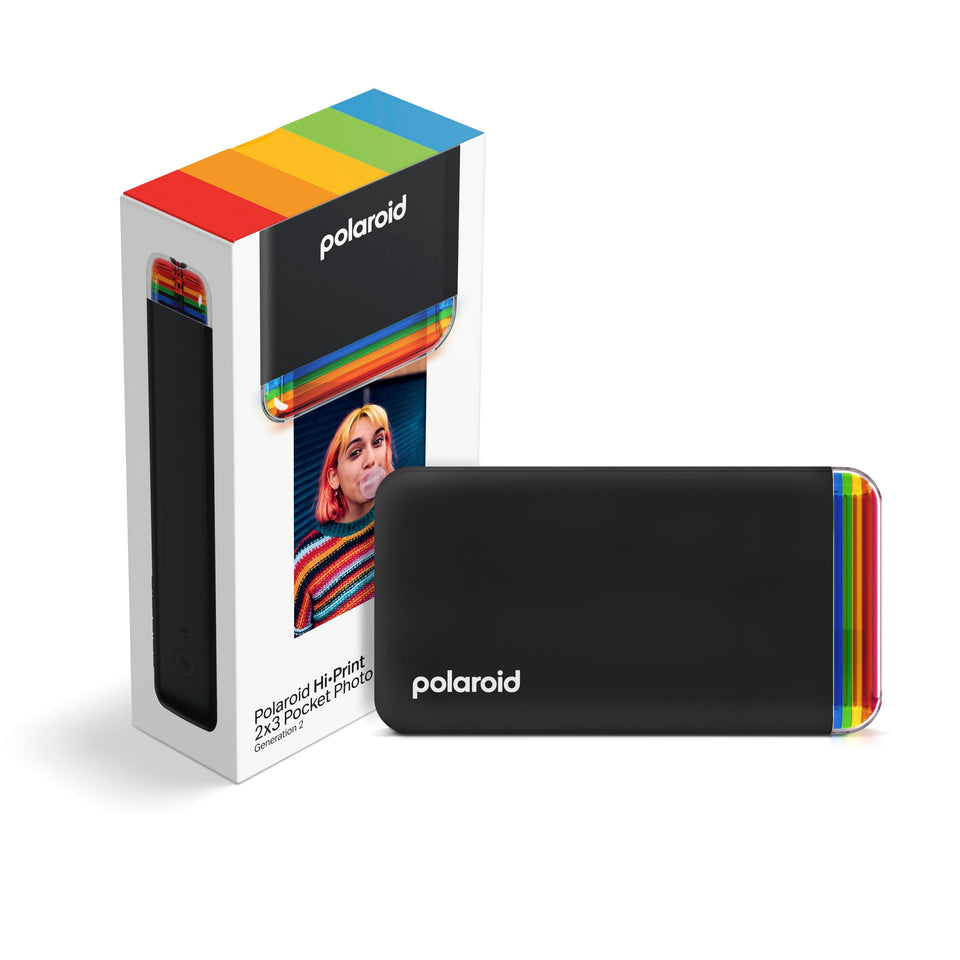 Polaroid Hi-Print 2x3 printer in black, front view for portable on-the-go printing.