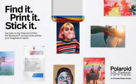 Polaroid Hi-Print peel-and-stick photos for quick decor.