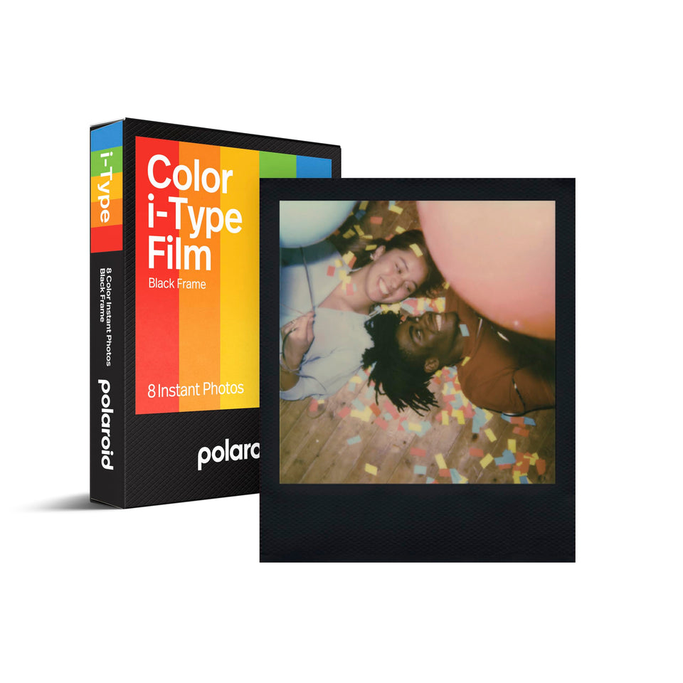 Polaroid I-Type Black Frame Edition pack highlighting bold colors for vivid memories.