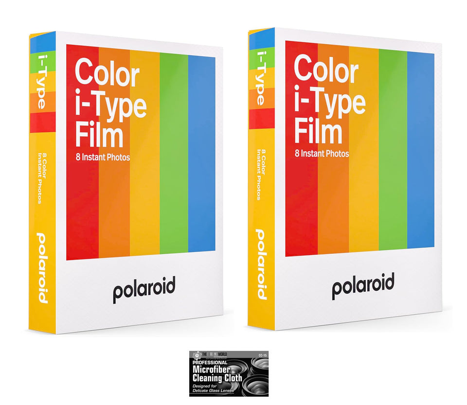 The Imaging World polaroid i-Type front packaging showing two film packs and label benefit: clear format info