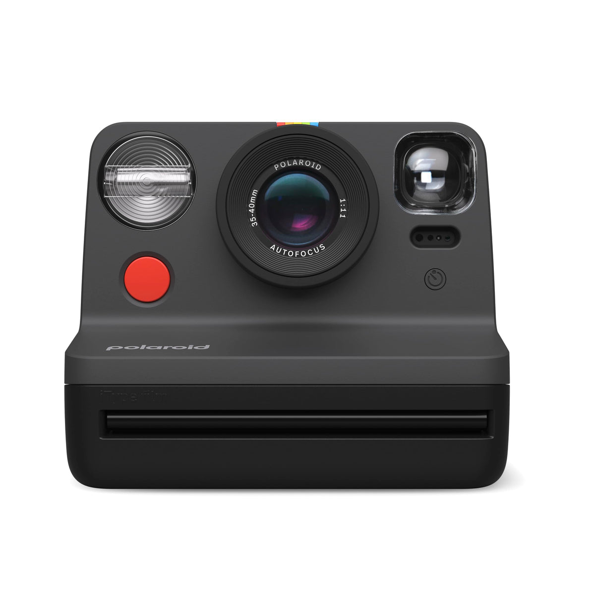 Polaroid Now 2nd Gen black front view captures everyday moments instantly.