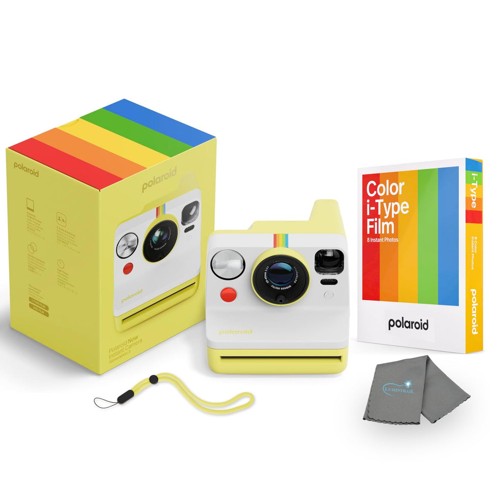 Polaroid Now 3rd Gen camera front view shows compact, user-friendly design for instant photos