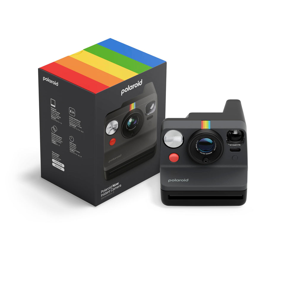 Polaroid Now 3rd Gen front view shows a compact camera for quick on-the-go photography.
