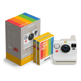 Polaroid Now 3rd Gen Pebble White camera front view, ideal for on-the-go instant photography.