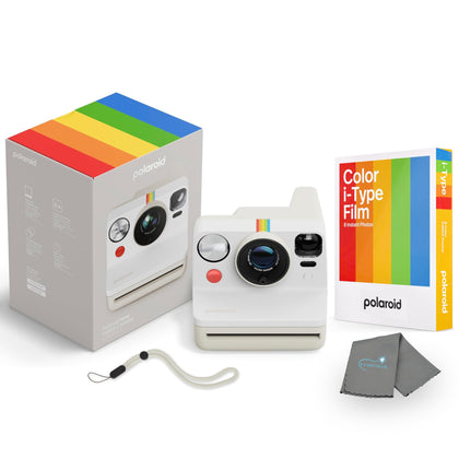 Polaroid Now 3rd Gen Pebble White front view, iconic design for easy photos