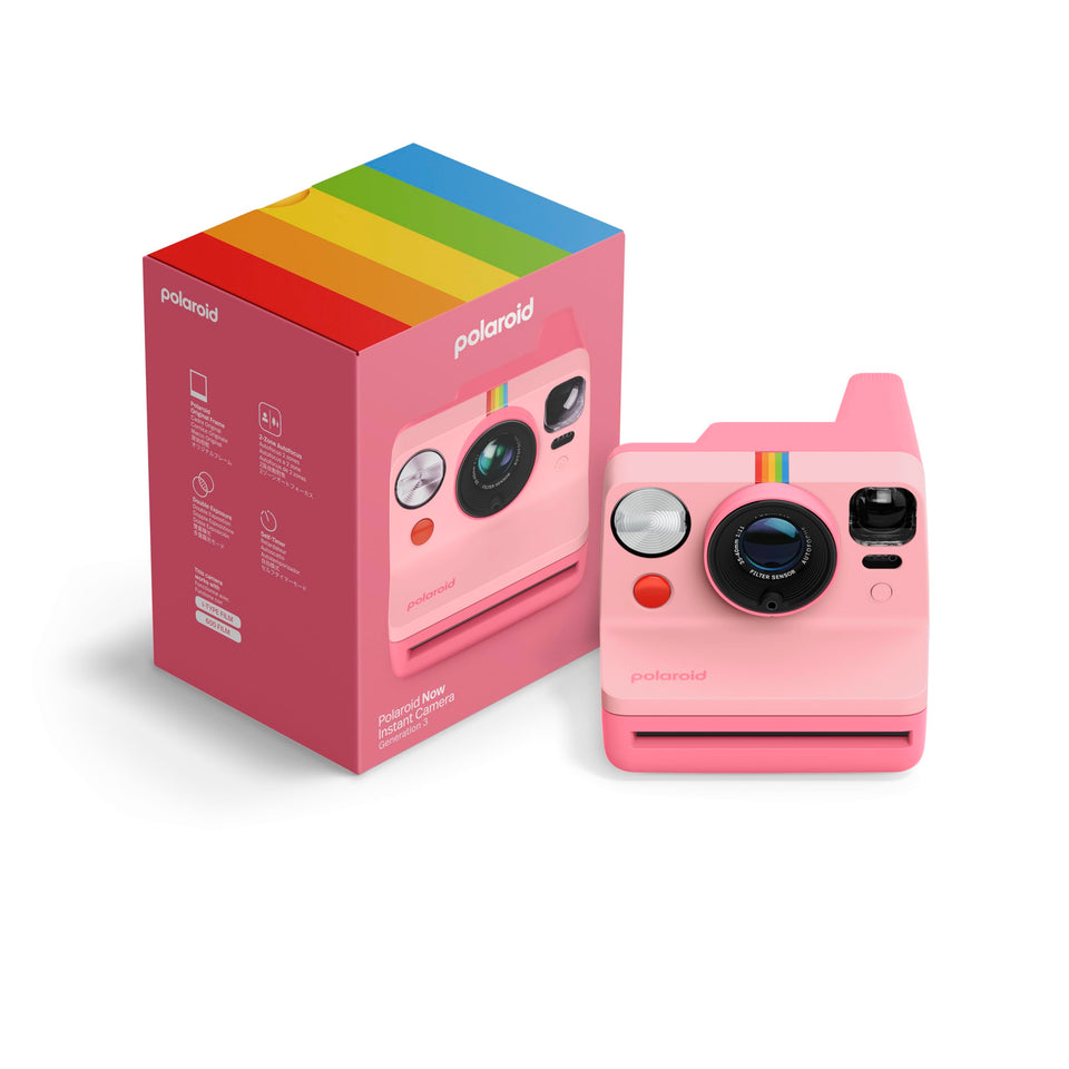 Polaroid Now 3rd Gen Pink front view, ideal for portable street photography.