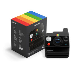 Polaroid Now+ 3rd Gen front view with black finish, showcasing retro charm and modern build