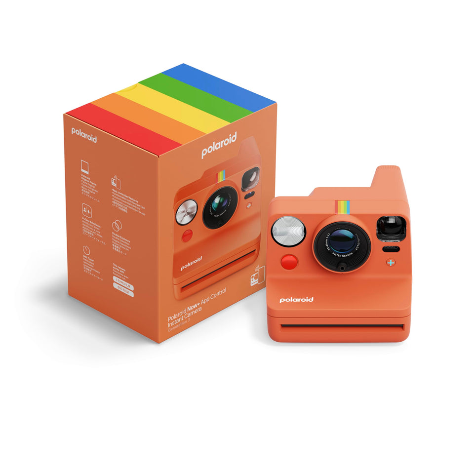 Polaroid Now+ Coral front view shows a durable, modern Polaroid design for daily use.