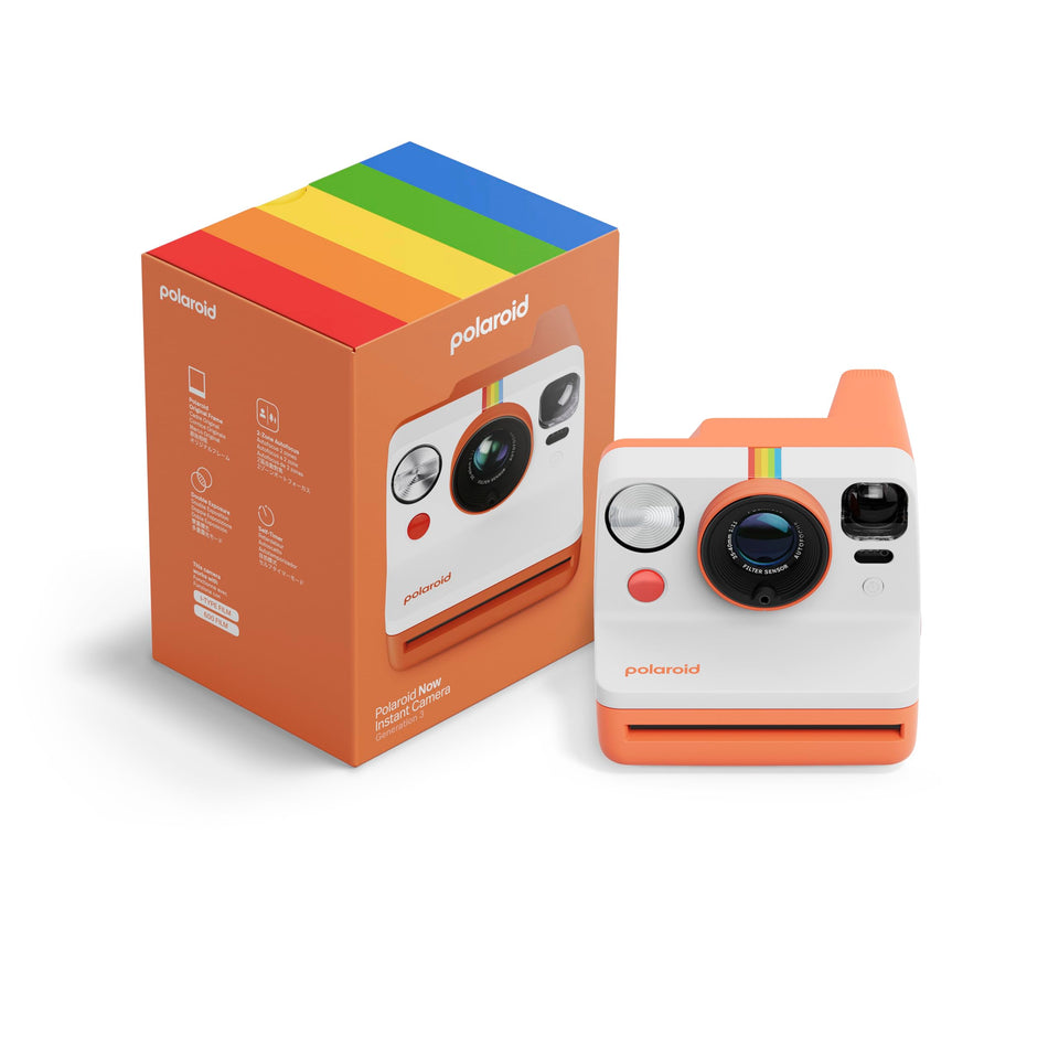 Polaroid Now 3 Coral camera front view for quick snapshots with iconic look.