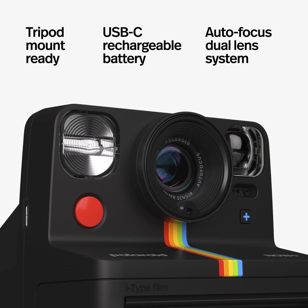Polaroid Now+ 2nd Gen White tripod mount for stable long exposures.