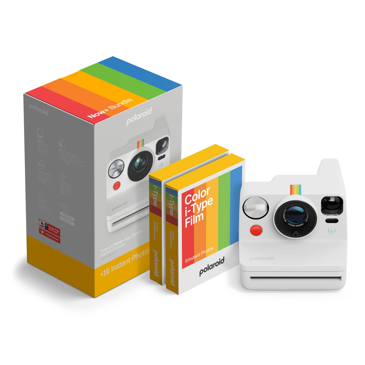 Polaroid Now+ 3rd Gen front white view highlighting classic design with modern features.