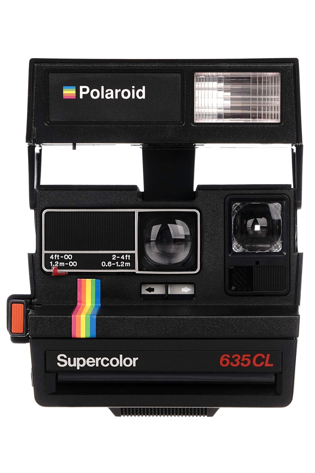 Polaroid Supercolor 635 CL front view shows the colorful body for instant memories.