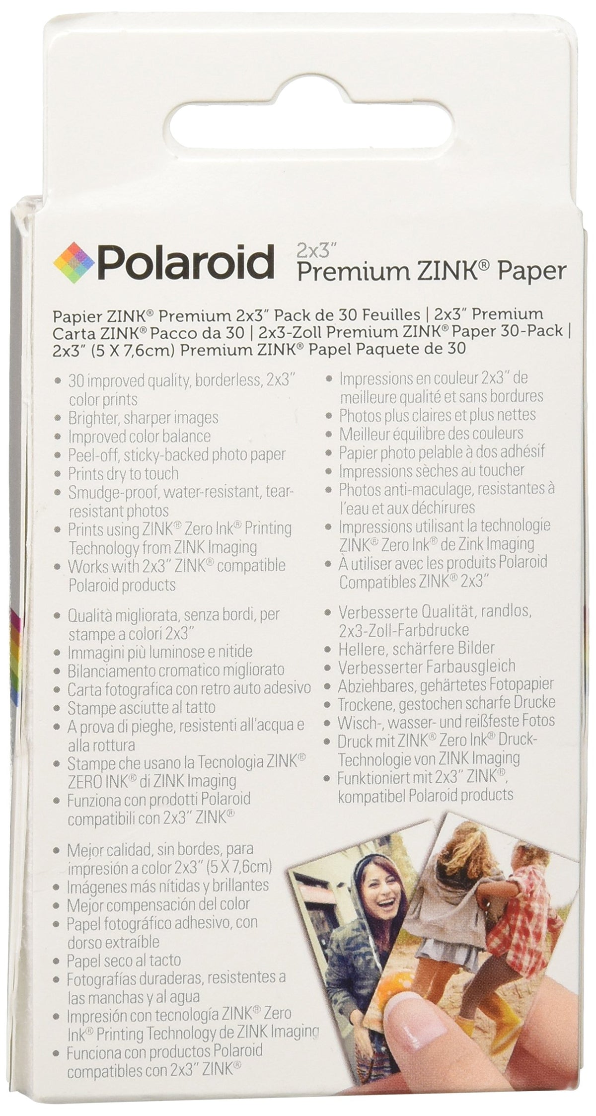 Polaroid ZINK paper peel-off back for easy sticker photos.