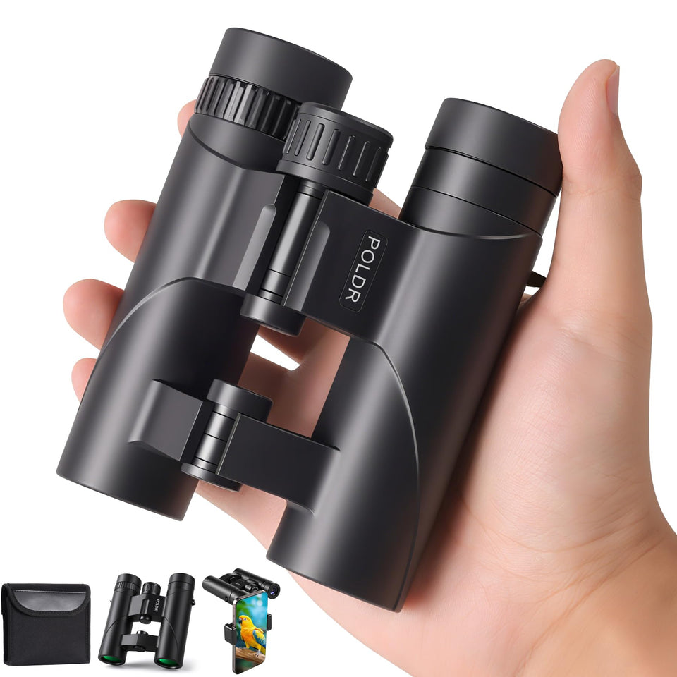 POLDR front packaging showing compact binoculars and accessories for easy gifting