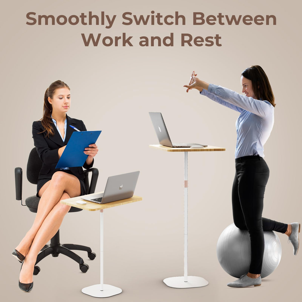 POLESTO height-adjustable stand extended to 18–47 inches for ergonomic use