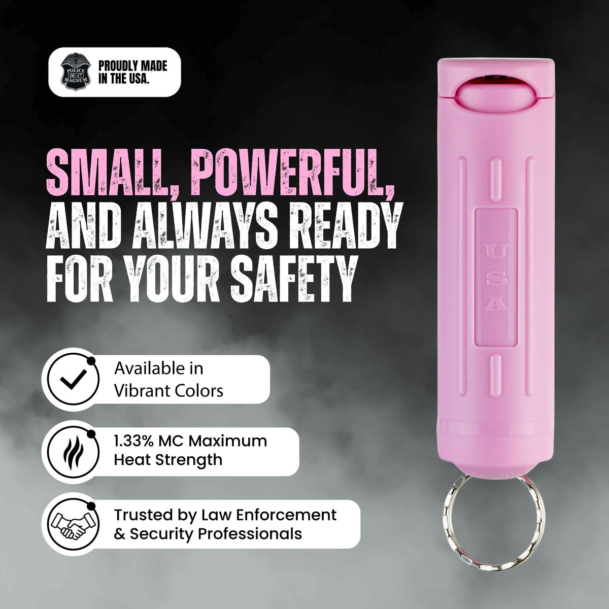 Police Magnum pink pepper-spray-tube for quick non-lethal self-protection.