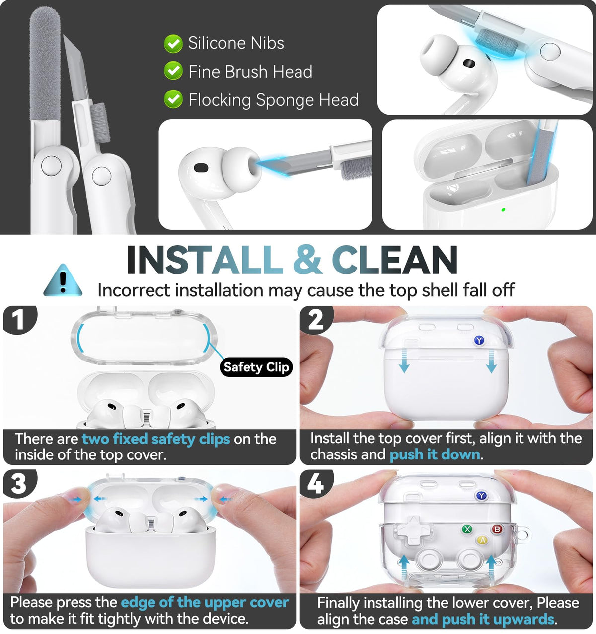 Polislime AirPods Pro 3 case with accessories set including cleaning pen and keychain.
