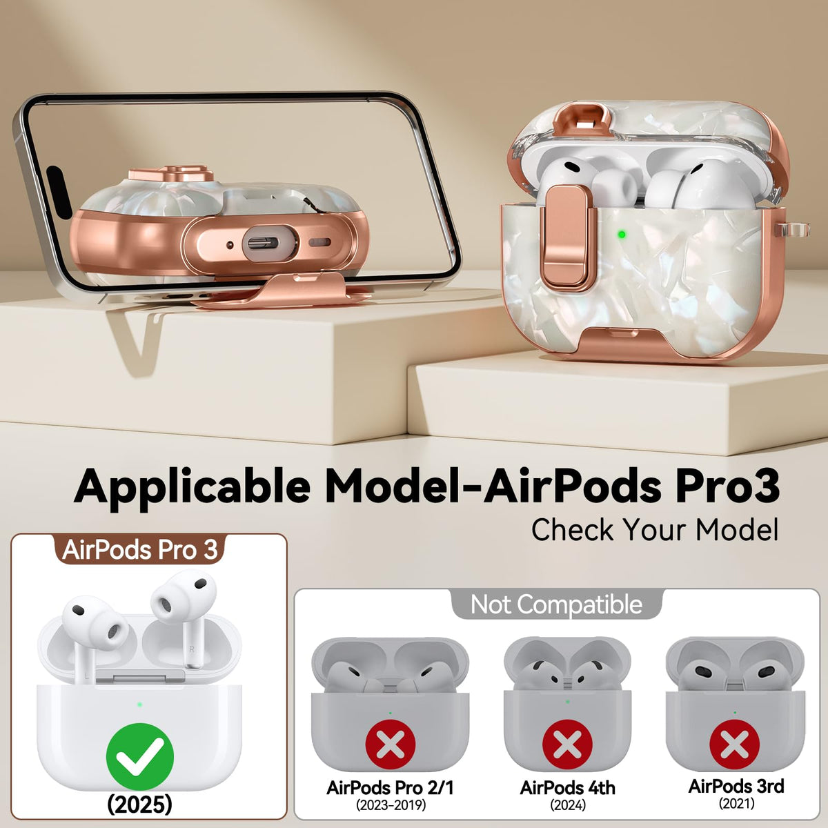 Polislime AirPods Pro 3 case built-in stand provides hands-free viewing.