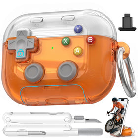 Polislime AirPods Pro 3 case with pressable button in clear orange for quick stress relief.