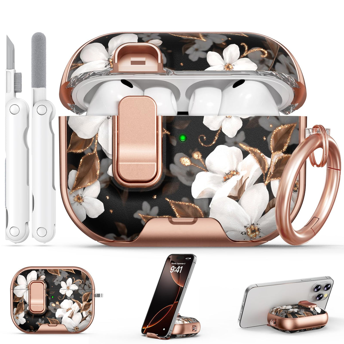 Polislime floral black gold case for AirPods Pro 3 protects with elegant style.