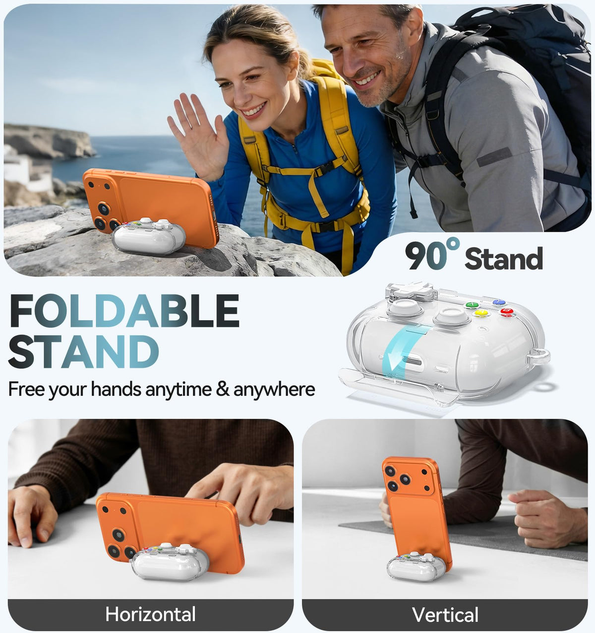 Polislime AirPods Pro 3 case features hidden phone stand for hands free viewing.