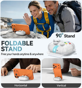 Polislime AirPods Pro 3 case features hidden phone stand for hands free viewing.
