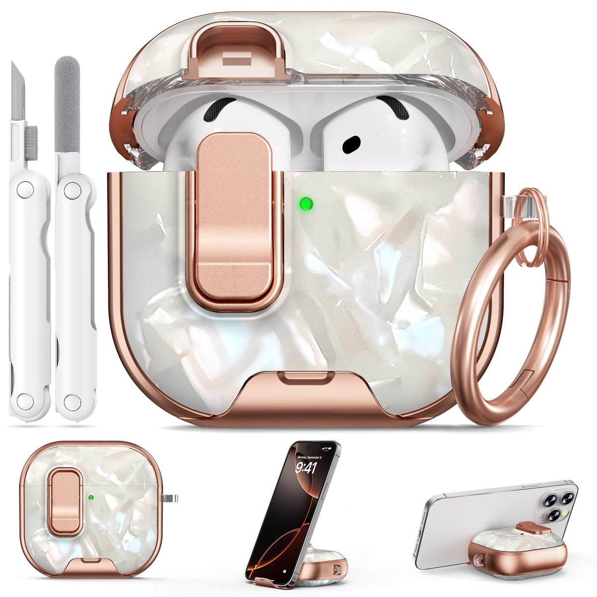 Polislime AirPods 4 case beige luxury pearl finish protects your device with stylish elegance.