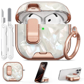 Polislime AirPods 4 case beige luxury pearl finish protects your device with stylish elegance.