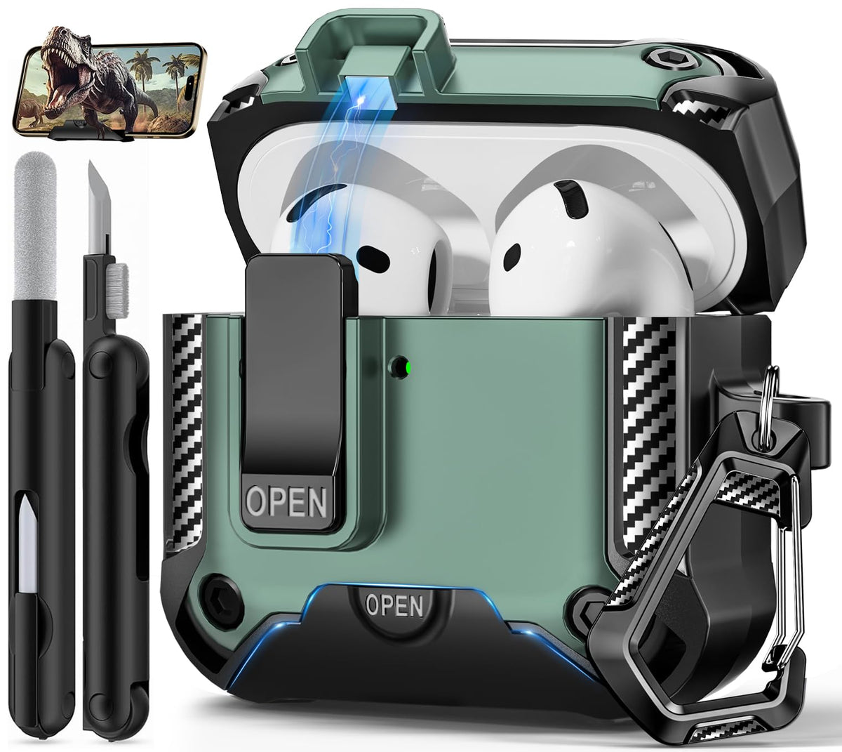 Polislime AirPods 4 case with carbon fiber texture offering rugged protection
