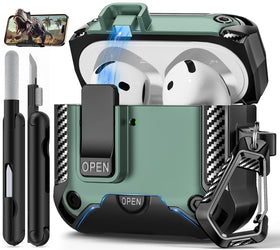Polislime AirPods 4 case with carbon fiber texture offering rugged protection