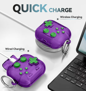 Polislime AirPods 4 case clear purple close up of 3D fidget button