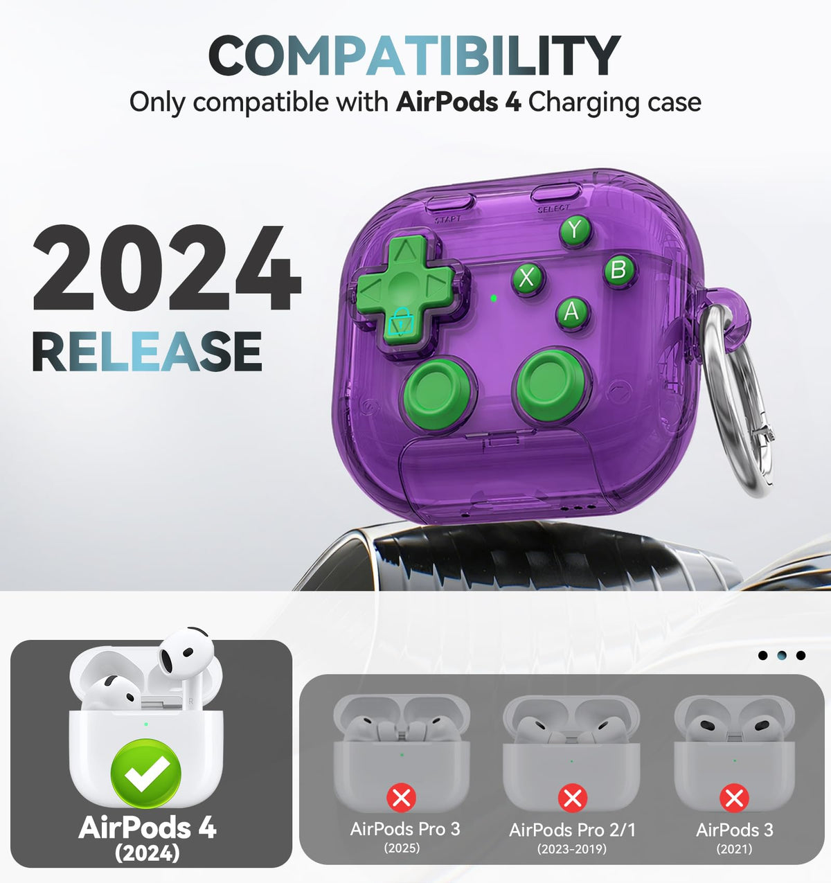 Polislime AirPods 4 case clear purple side view shows slim protective wrap