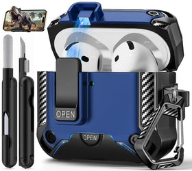 Polislime AirPods 4 case with stand showing hands-free viewing use.