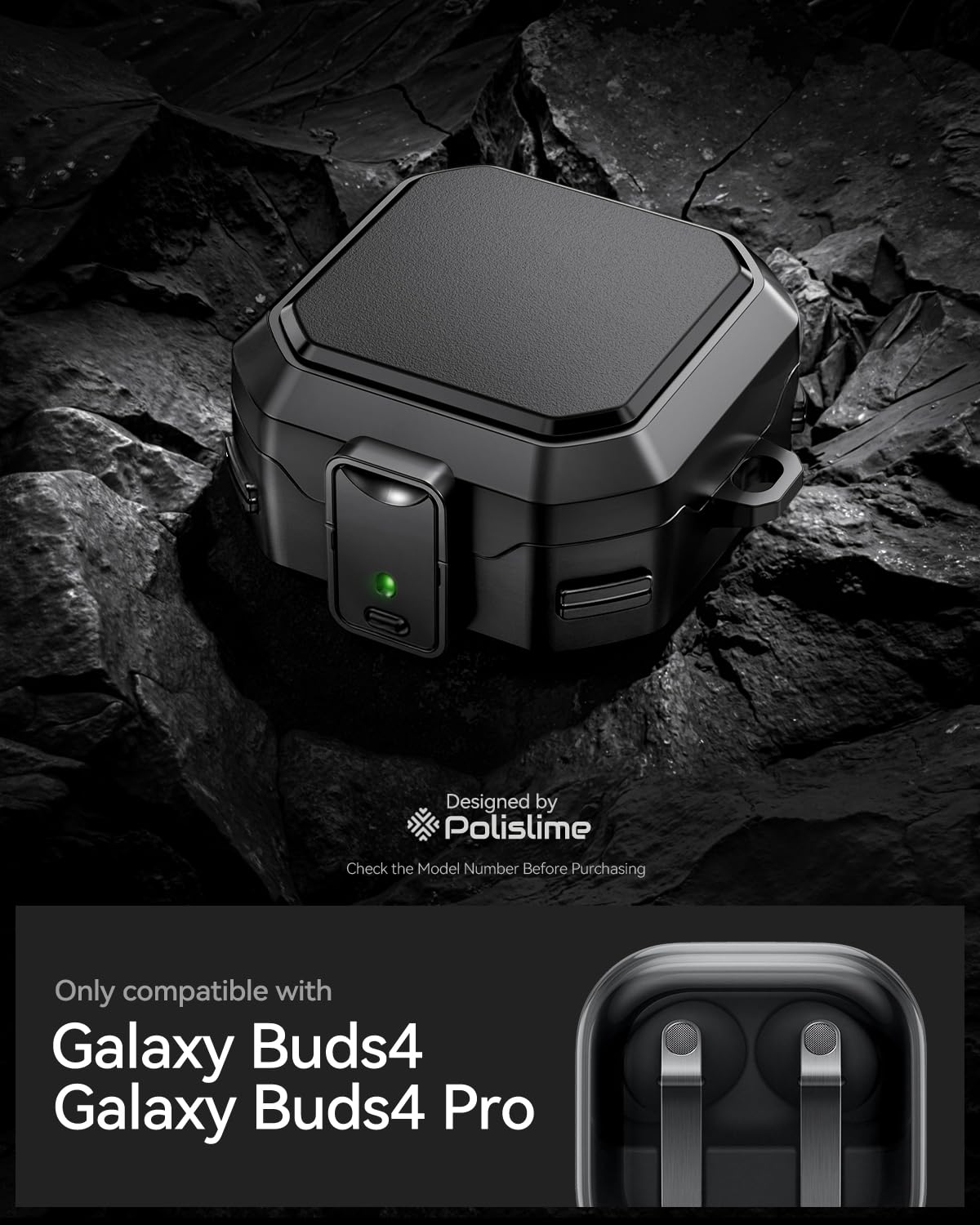 Close-up of secure lock mechanism on Polislime Buds 4 Pro case