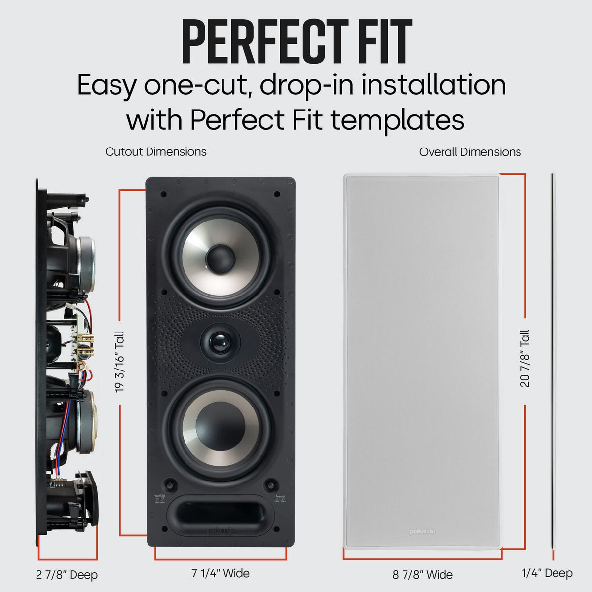 Polk Audio 265-RT paintable grille on-wall blends with decor while preserving clear sound.
